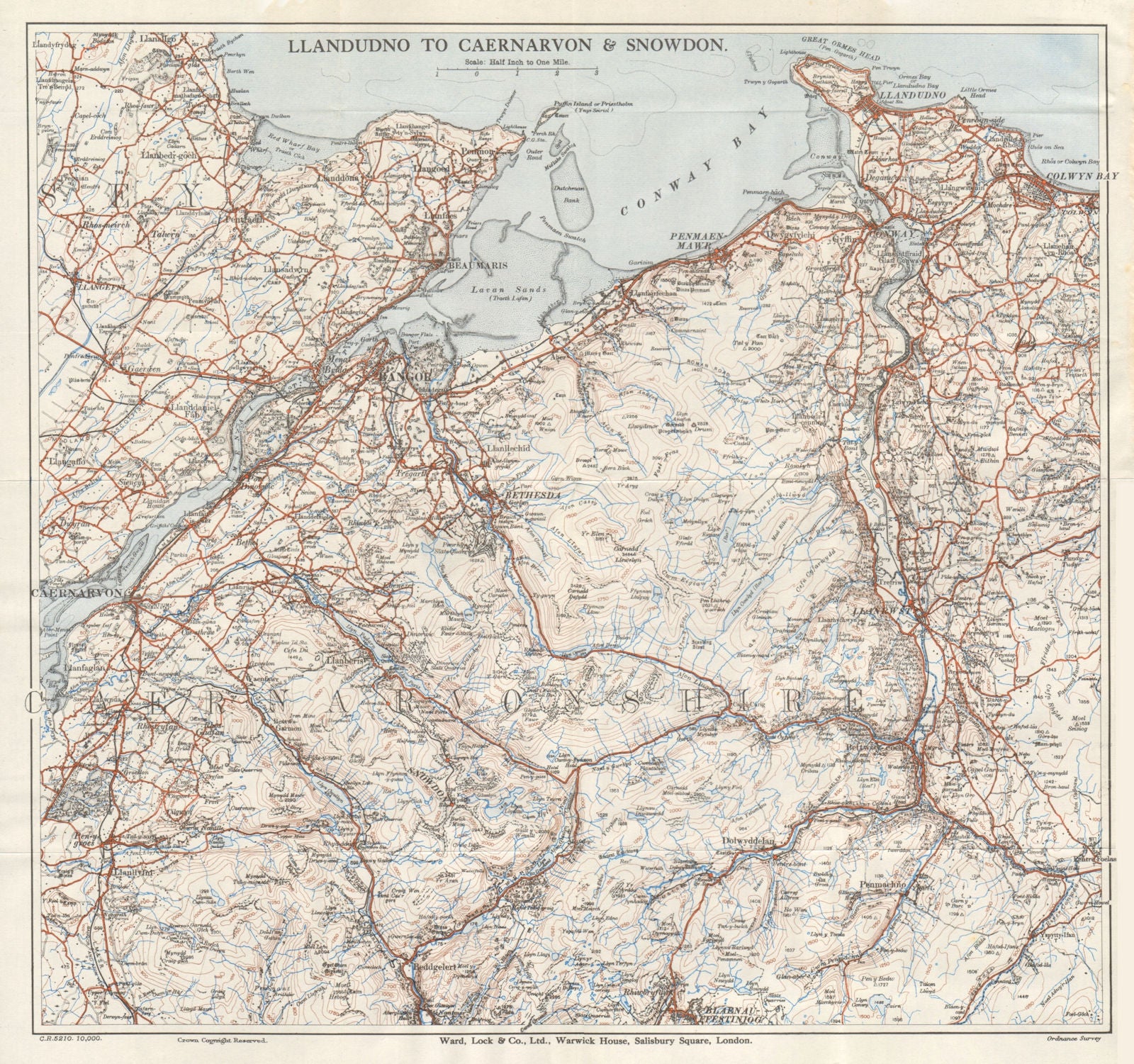 SNOWDONIA NORTH Llandudno Bangor Menai Strait Caernarvon. WARD LOCK 1934 map
